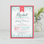 Invitation Élégant rose corail ; Fête des mariées Aqua Confet (Debout devant)