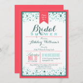 Invitation Élégant rose corail ; Fête des mariées Aqua Confet (Devant / Derrière)