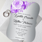 Invitation Élégant Rose courbé pourpre Mariage argent 