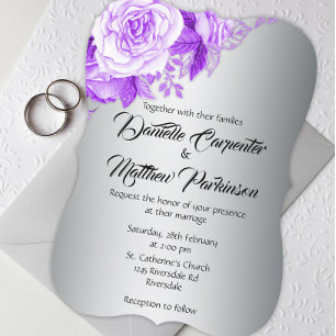 Invitation Élégant Rose courbé pourpre Mariage argent