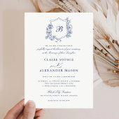 Invitation Élégant Rose  Crest Mariage Monogram Royal