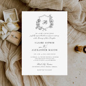 Invitation Élégant Rose Crest Mariage Monogramme