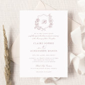 Invitation Élégant Rose  Crest Mariage Monogramme