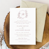 Invitation Élégant Rose  Crest Mariage Monogramme