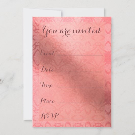 Invitation Élégant Rosé Damas Remplir Dans Multifonction Pers (Devant)