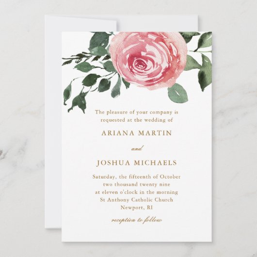Invitation Elégant Rose d'aquarelle (Devant)