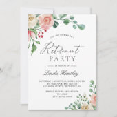 Invitation Elégant Rose d'aquarelle Floral Retirement Party (Devant)