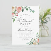 Invitation Elégant Rose d'aquarelle Floral Retirement Party (Debout devant)