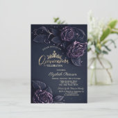 Invitation Élégant Rose Dark Gothic Quinceañera (Debout devant)