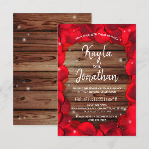 Invitation Élégant Rose de bois Pétales Pays Mariage rustique