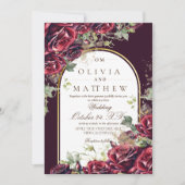 Invitation Elégant Rose de Bourgogne et Mariage de Florals d' (Devant)