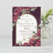 Invitation Elégant Rose de Bourgogne et Mariage de Florals d' (Debout devant)