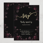 Invitation Élégant Rose de Bourgogne foncée noir RSVP (Devant / Derrière)