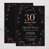 Invitation Elégant Rose de Bourgogne noire 30e anniversaire (Devant / Derrière)
