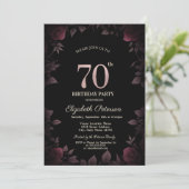 Invitation Elégant Rose de Bourgogne noire 70e anniversaire (Debout devant)