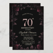 Invitation Elégant Rose de Bourgogne noire 70e anniversaire (Devant / Derrière)