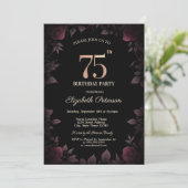 Invitation Elégant Rose de Bourgogne noire 75e anniversaire (Debout devant)