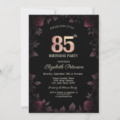 Invitation Elégant Rose de Bourgogne noire 85e anniversaire (Devant)