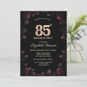 Invitation Elégant Rose de Bourgogne noire 85e anniversaire (Debout devant)