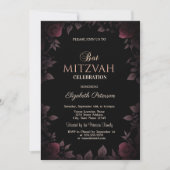 Invitation Élégant Rose de Bourgogne noire Bat mitzvah (Devant)
