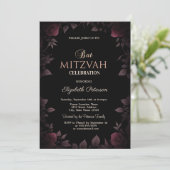 Invitation Élégant Rose de Bourgogne noire Bat mitzvah (Debout devant)