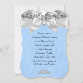Invitation Elégant Rose de Bow Argent Bleu Photo Quinceanera (Dos)