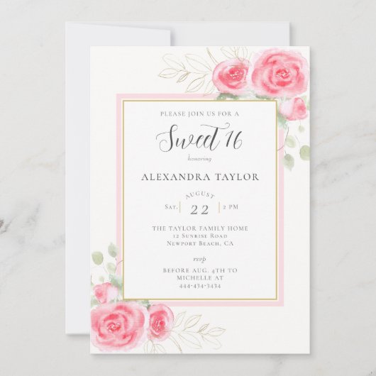 Invitation Élégant Rose de cadre floral rustique Script Sweet (Devant)