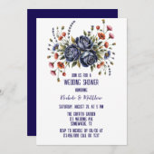 Invitation Élégant Rose de la marine et Mariage de fleurs en (Devant / Derrière)