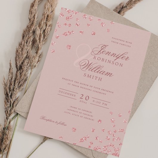 Invitation Elégant Rose de mariage Gold Confetti Blush Rose