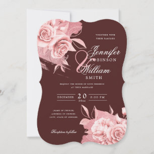 Invitation Elégant Rose de mariage Gold Floral & Foil Bourgog
