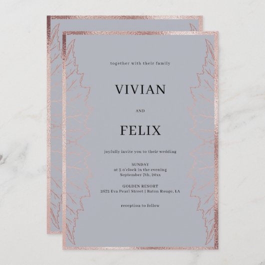 Invitation Élégant Rose de Matt Classic Gold Feuille Mariage (Devant / Derrière)