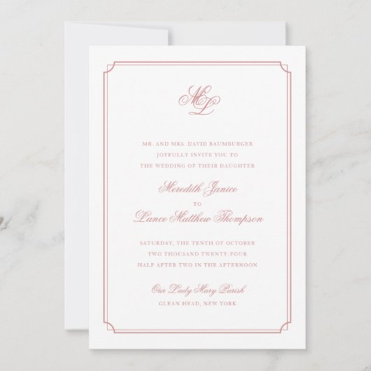 Invitation Élégant Rose de monogramme Mariage de script de br (Devant)