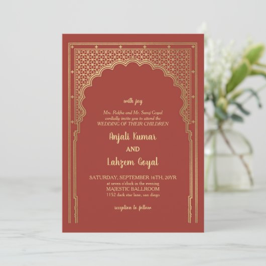 Invitation Élégant Rose de passerelle indienne Mariage (Debout devant)