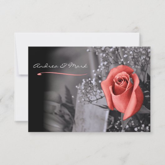 Invitation Élégant Rose de pêche de fond noir blanc Mariage (Devant)