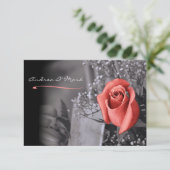 Invitation Élégant Rose de pêche de fond noir blanc Mariage (Debout devant)