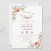 Invitation Élégant Rose de script Aquarelle Mariage floral (Devant)