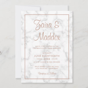 Invitation Élégant Rose de script moderne en marbre doré Mari