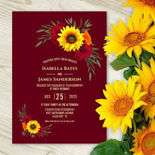 Invitation Élégant Rose de tournesol Bourgogne Mariage