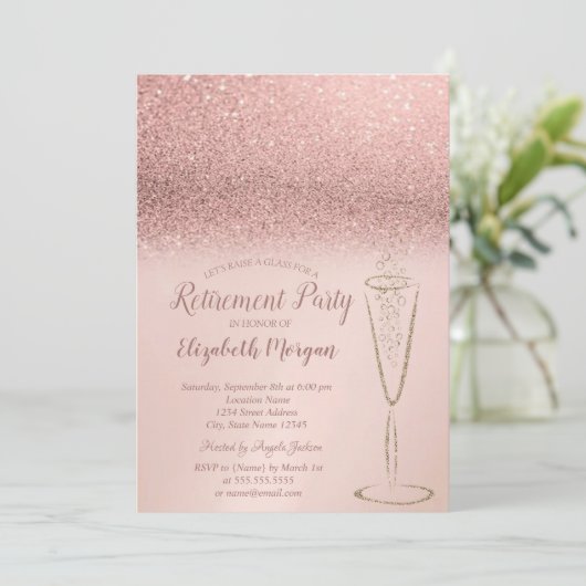 Invitation Élégant Rose de verre Parties scintillant or Bokeh (Debout devant)