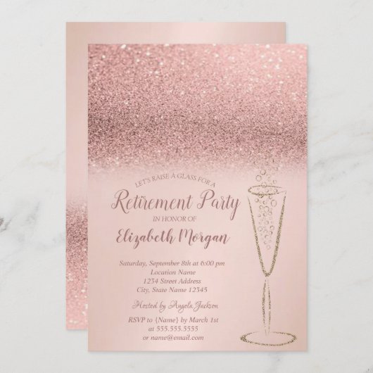 Invitation Élégant Rose de verre Parties scintillant or Bokeh (Devant / Derrière)