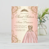 Invitation Élégant Rose décoratif Gold Sweet 16 (Debout devant)