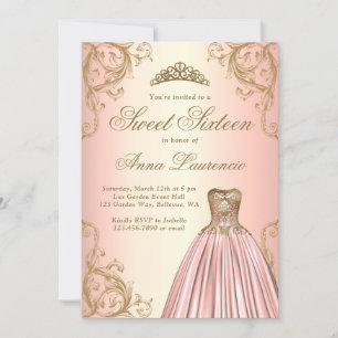 Invitation Élégant Rose décoratif Gold Sweet 16