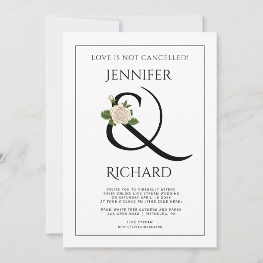 Invitation Élégant rose d'esperluette noir blanc mariage virt (Devant)