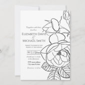 Invitation Elégant Rose dessiné à la main Floral Black White  (Devant)