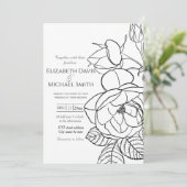 Invitation Elégant Rose dessiné à la main Floral Black White  (Debout devant)