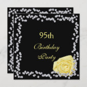 Invitation Elégant Rose & Diamants 95e anniversaire (Devant / Derrière)