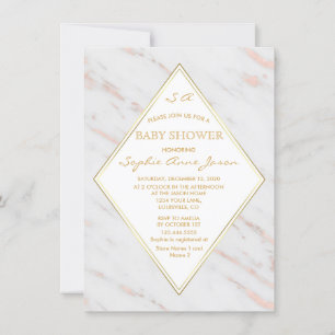 Invitation Elégant Rose Diamond Gold Marble Baby shower
