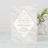 Invitation Elégant Rose Diamond or Marble Mariage (Debout devant)