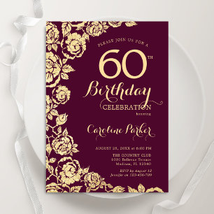 Invitation Élégant Rose d'or de Bourgogne 60e anniversaire