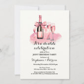 Invitation Élégant rose Double Célébration Anniversaire (Devant)